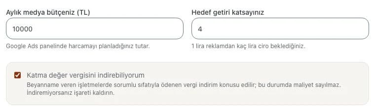 Eingabemaske des Werbekostenrechners der TeknoWeb Akademie