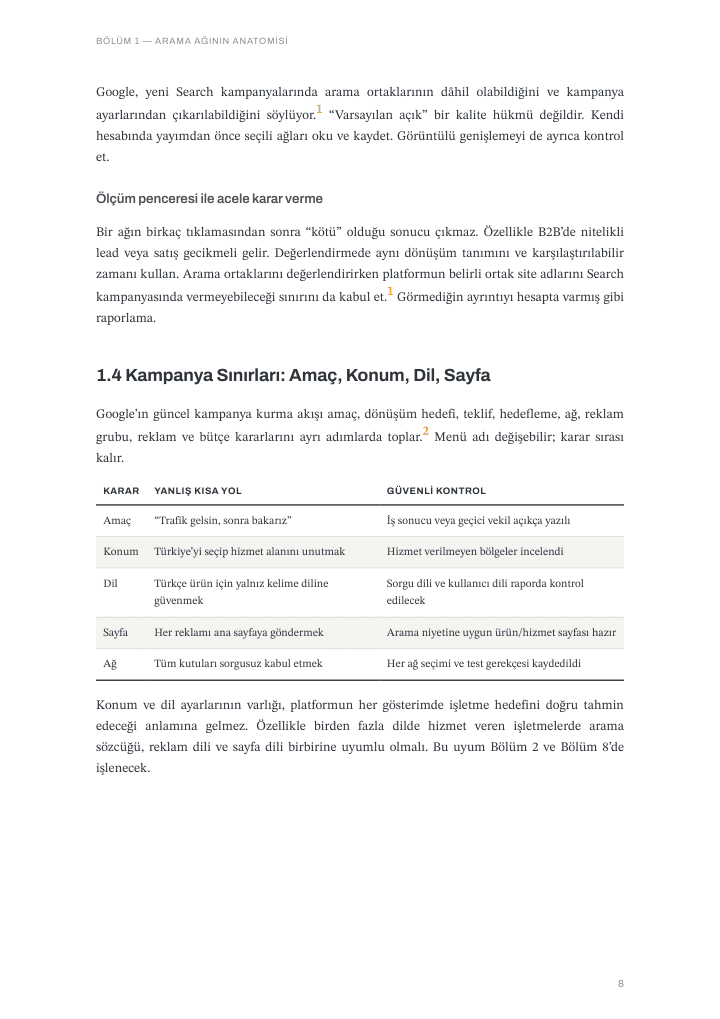 Tabelle mit irreführenden Abkürzungen und sicheren Prüfungen für Ziel-, Standort-, Sprach-, Seiten- und Netzwerkentscheidungen; türkische Ausgabe
