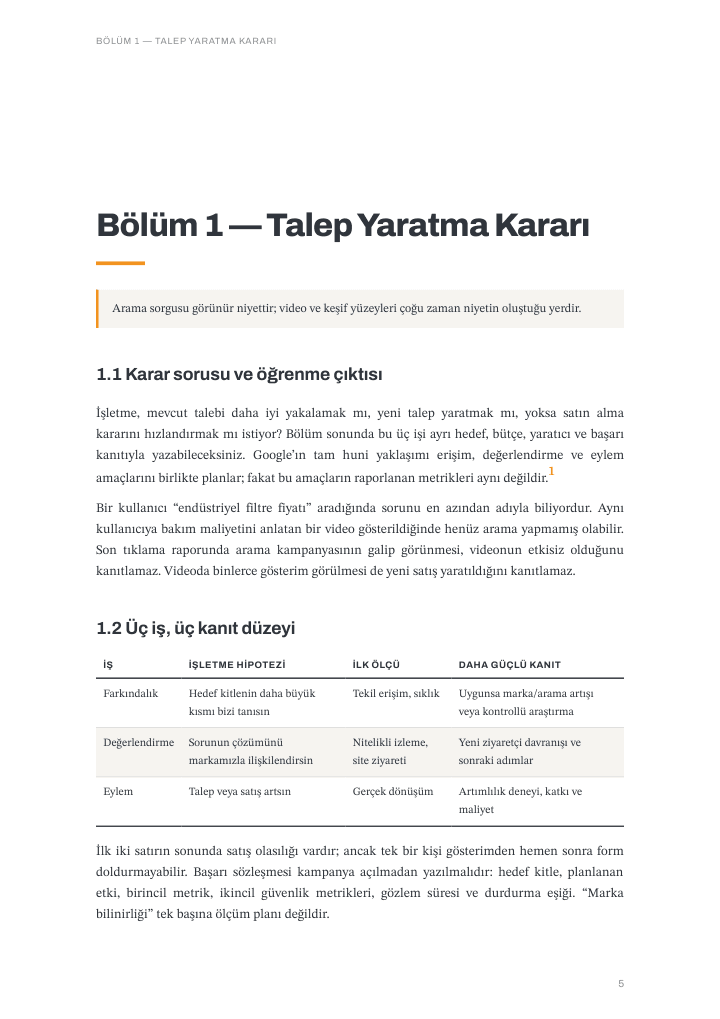Turkish edition chapter opening with the decision question and awareness, consideration and action hypotheses, initial measures and stronger evidence.