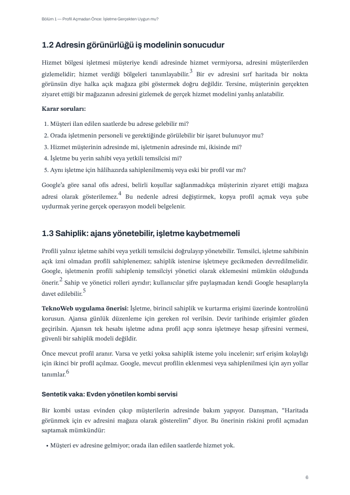 Türkische Ausgabe: Fragen zur Adresssichtbarkeit, Eigentum und synthetischer Fall eines häuslich geführten Heizungsdienstes.