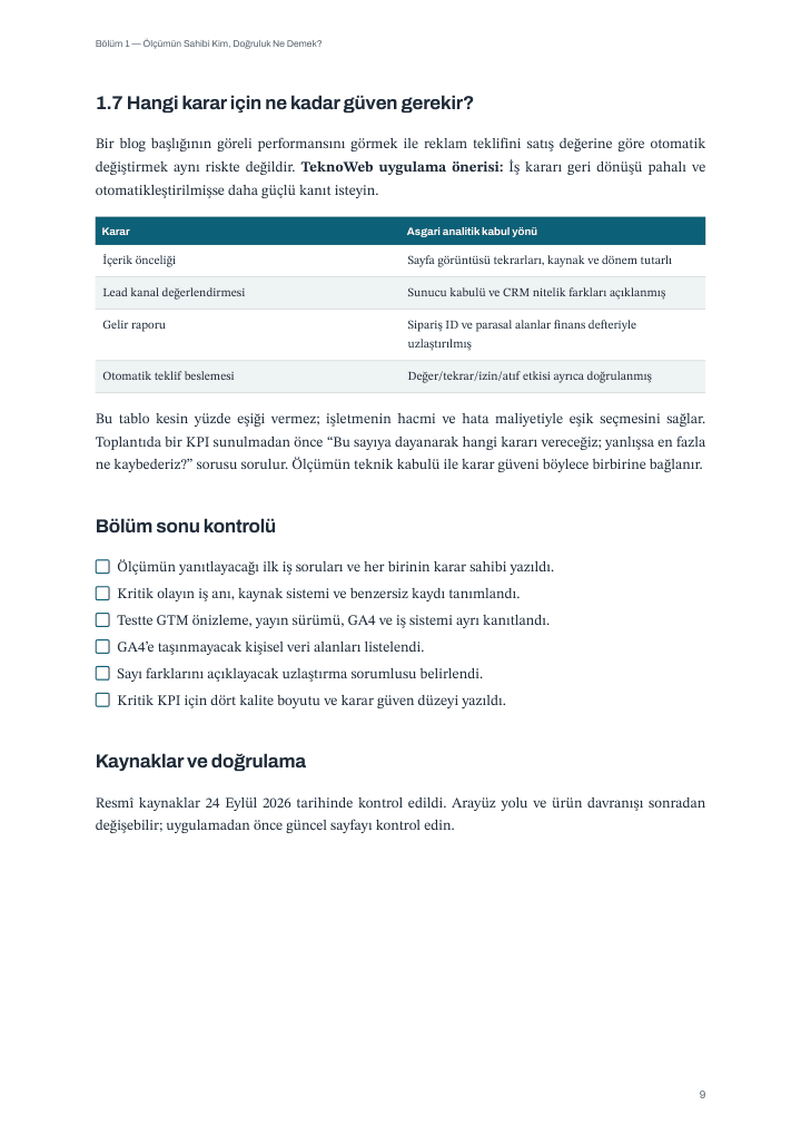 Turkish edition decision-confidence table and chapter checklist.