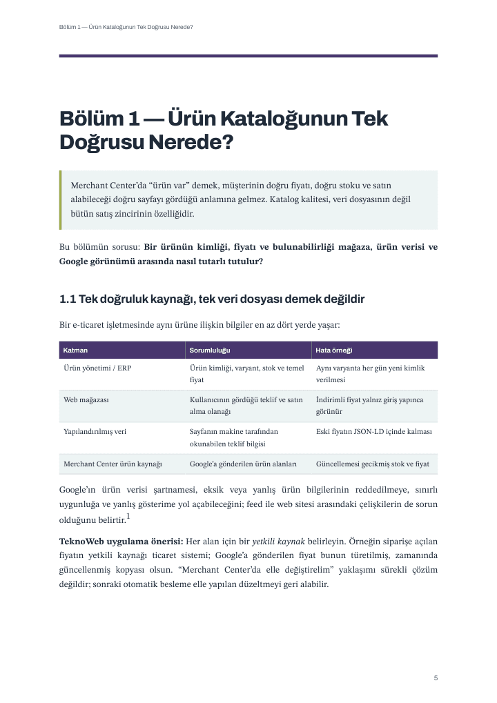 Kapitelauftakt der türkischen Ausgabe: vier Produktinformationsebenen, Zuständigkeit und Fehlerbeispiele.