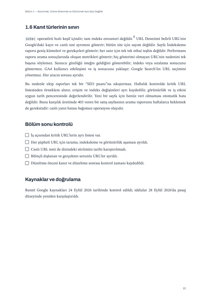 Türkische Ausgabe: Grenzen der Nachweise und Kapitel-1-Checkliste.