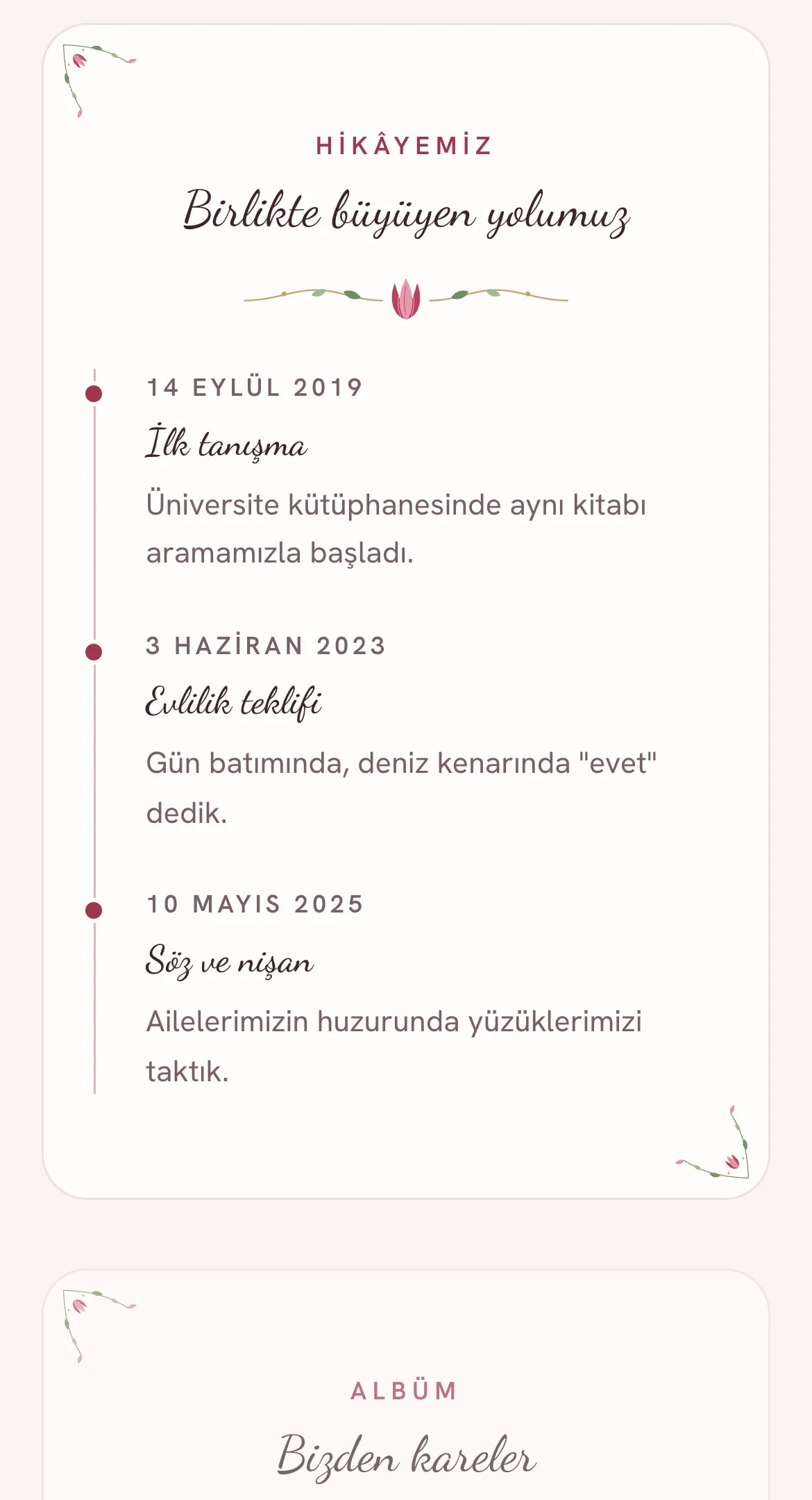 Çiftin tanışmadan evliliğe hikâye zaman çizelgesi